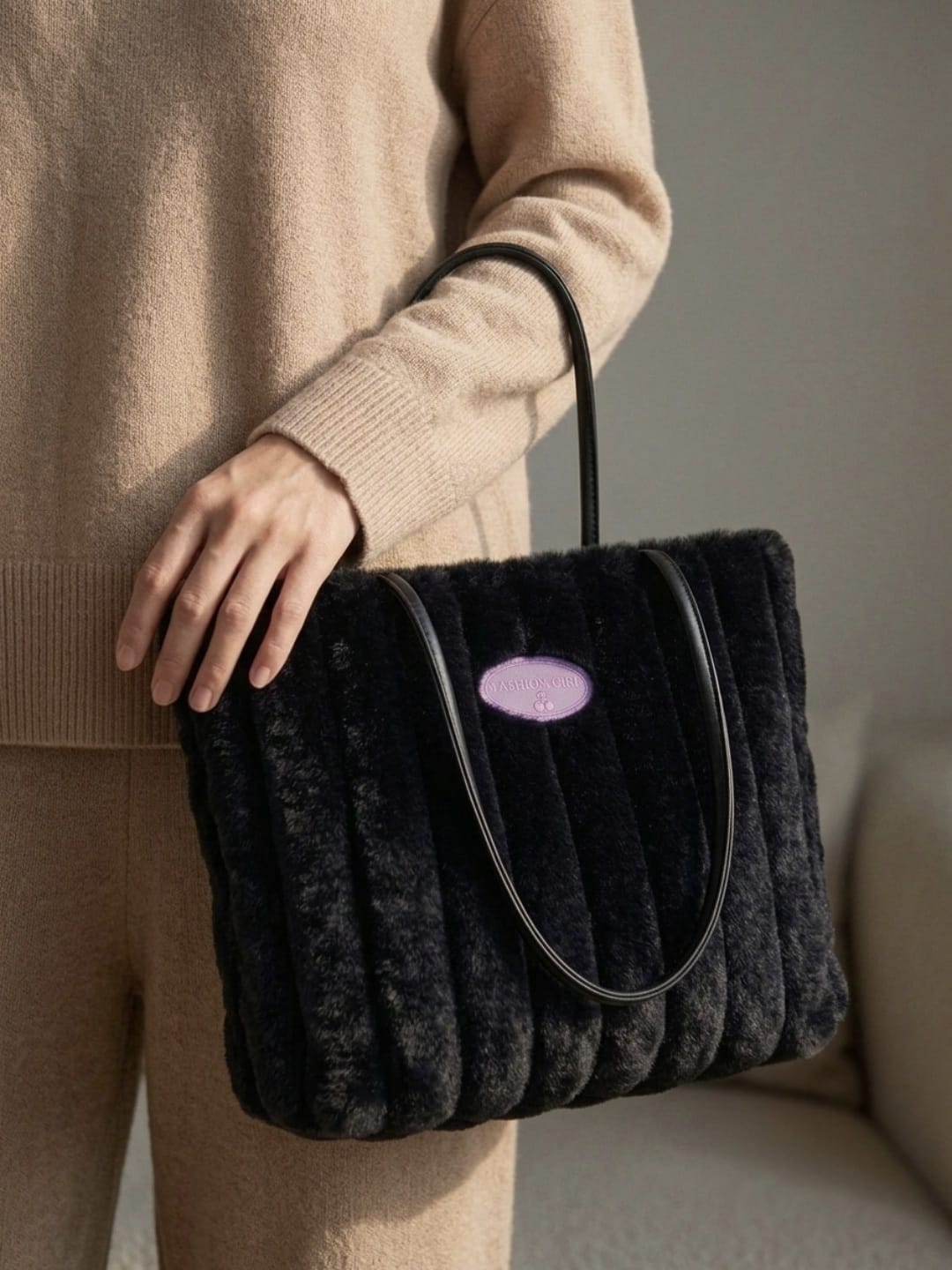 Sac fourre-tout en peluche pour femme