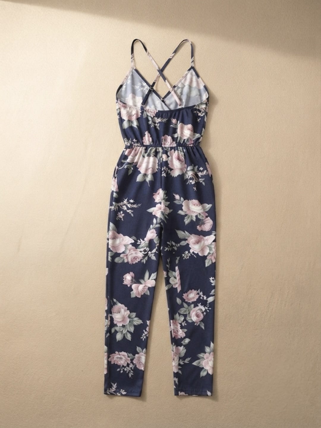 Combinaison Longue Fleurie Col en V pour Femme
