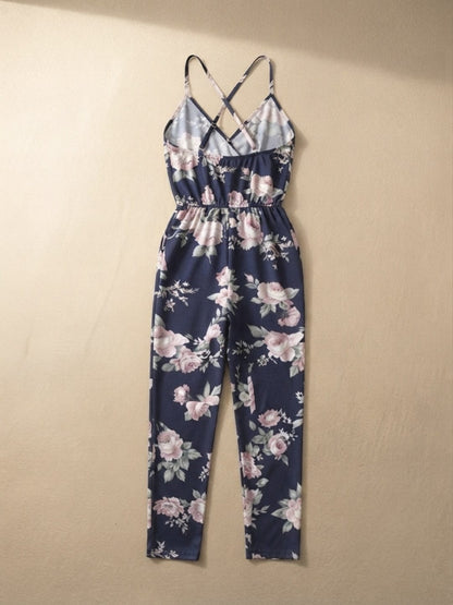 Combinaison Longue Fleurie Col en V pour Femme