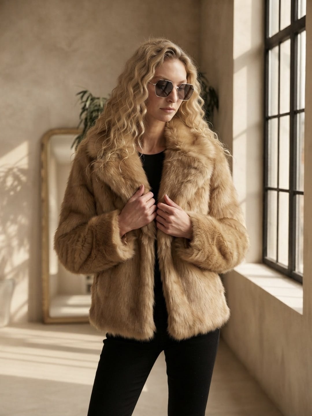 Manteau court en fausse fourrure pour femme - Veste d'hiver streetwear vintage