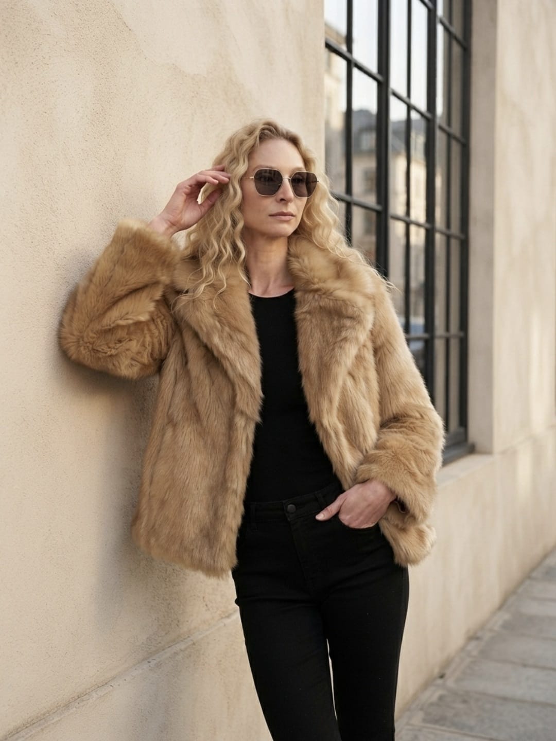Manteau court en fausse fourrure pour femme - Veste d'hiver streetwear vintage