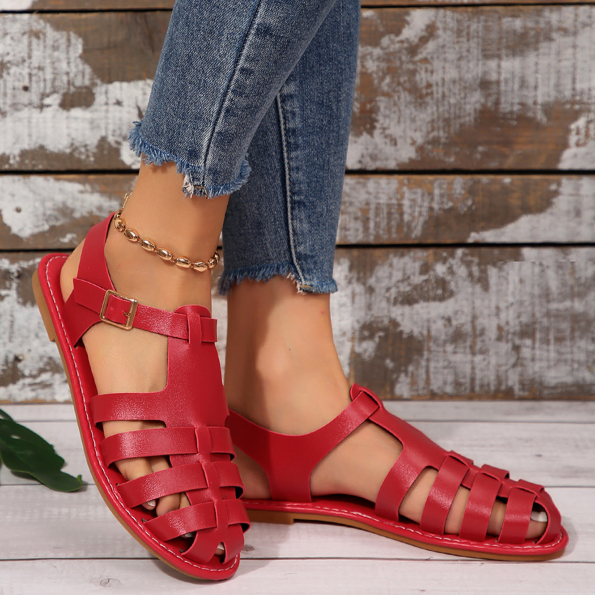 Women's Hollowed Toe Box Flat Sandals Octopus Casual Plus Size Beach Sandals